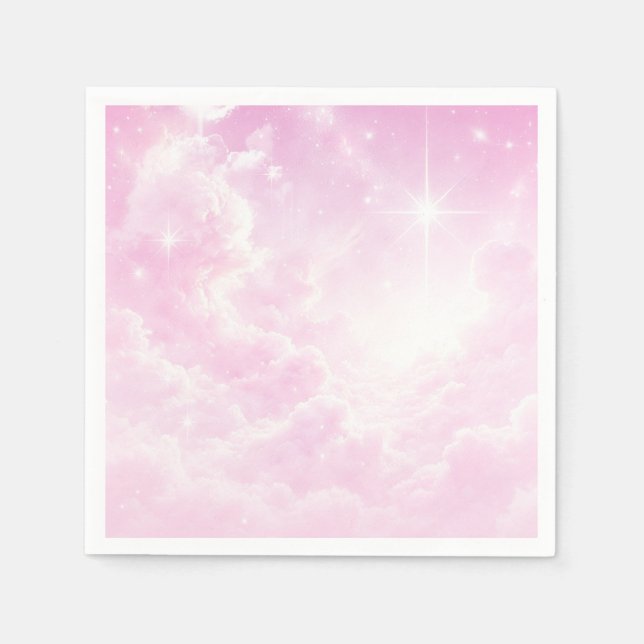 Pink Cotton Candy Clouds Starry Sky Birthday Party Napkins (Front)