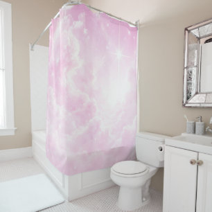 Pink Cotton Candy Clouds Starry Sky Shower Curtain