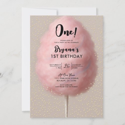 Pink Cotton Candy Gold Confetti 1st Birthday Party