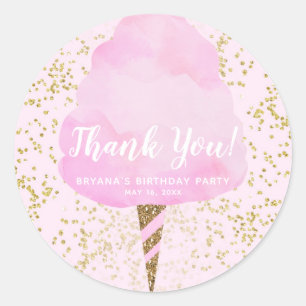 Pink Cotton Candy & Gold Confetti Birthday Party Classic Round Sticker