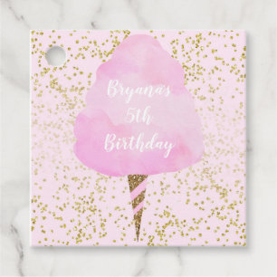 Pink Cotton Candy & Gold Confetti Birthday Party Favor Tags