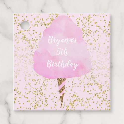 Pink Cotton Candy  Gold Confetti Birthday Party Favor Tags
