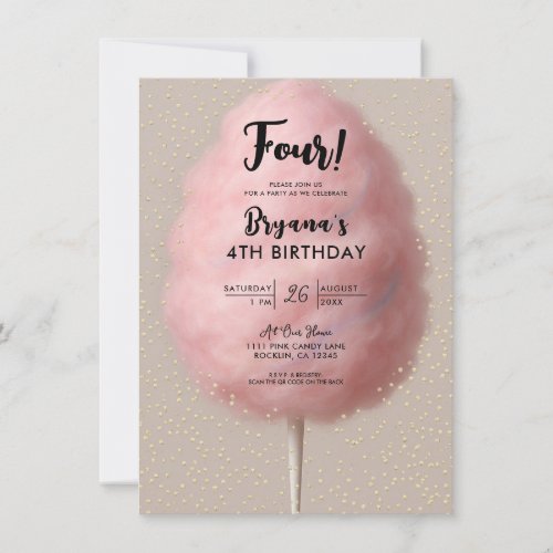 Pink Cotton Candy Gold Confetti Birthday Party