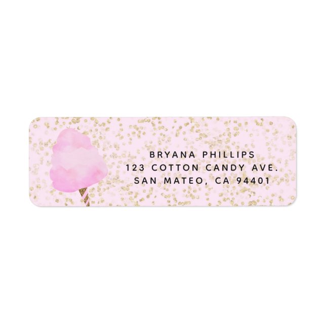 Pink Cotton Candy & Gold Confetti Birthday Party Label (Front)