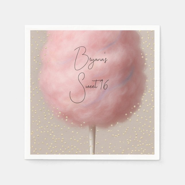 Pink Cotton Candy Gold Confetti Birthday Party Napkins (Front)
