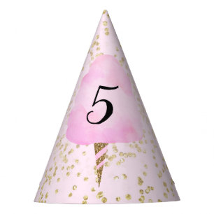 Pink Cotton Candy & Gold Confetti Birthday Party Party Hat