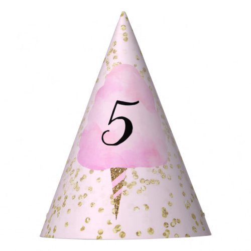 Pink Cotton Candy  Gold Confetti Birthday Party Party Hat