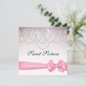 Pink Cotton Candy Sparkles Sweet Sixteen Invitation (Standing Front)