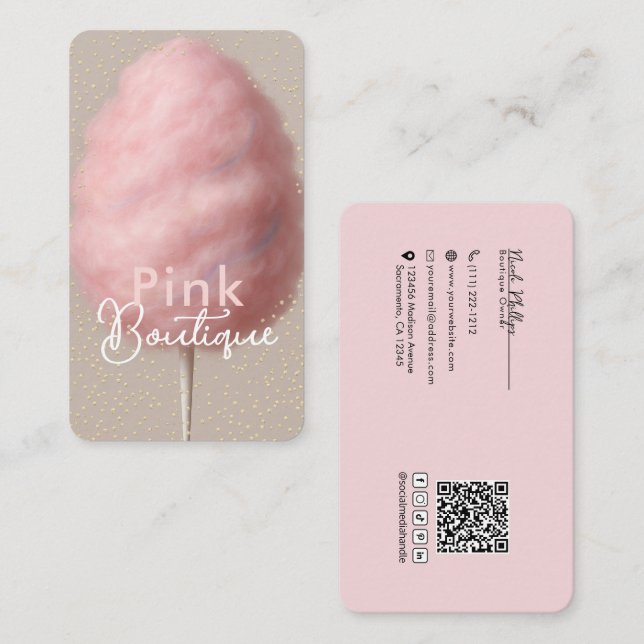 Pink Cotton Candy Sugar & Gold Confetti Boutique  Business Card (Front/Back)