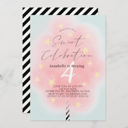 Pink Cotton Candy Sweet Girl Birthday Invitation