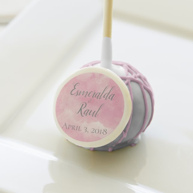 Pink Cotton Candy Watercolor Wedding Cake Pop (Front Insitu)