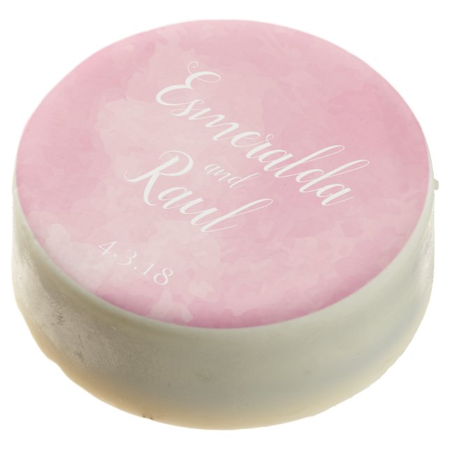 Pink Cotton Candy Watercolor Wedding Cookies (Angled)