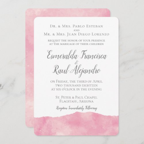 Pink Cotton Candy Watercolor Wedding Invitation