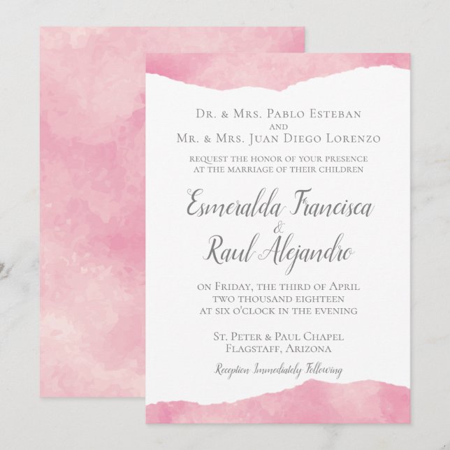 Pink Cotton Candy Watercolor Wedding Invitation (Front/Back)