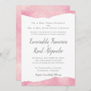 Pink Cotton Candy Watercolor Wedding Invitation