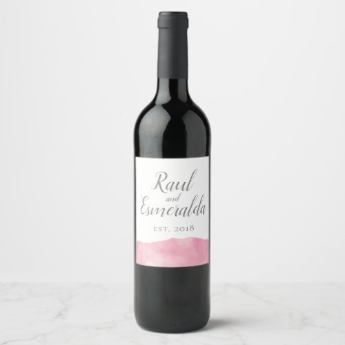 Pink Cotton Candy Watercolor Wedding Wine Label