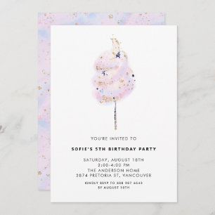 Pink Cotton Candy with Gold Sparkle Birthday Party Invitation