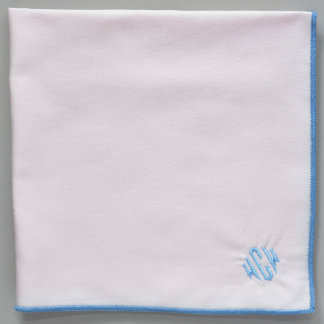 Pink Cotton Monogrammed French Blue Pocket Square