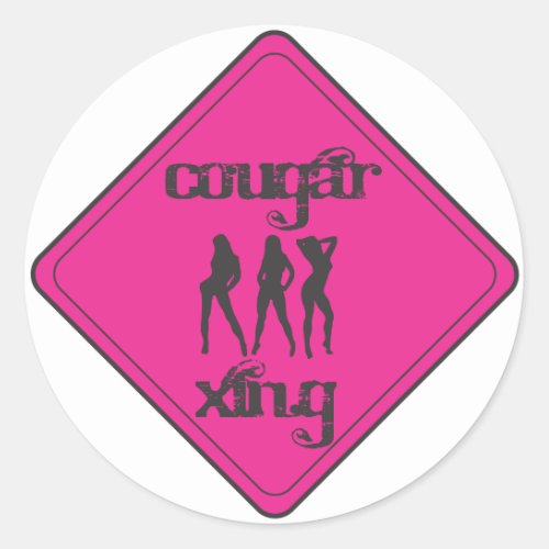 Pink Cougar Crossing 3 Ladies Classic Round Sticker