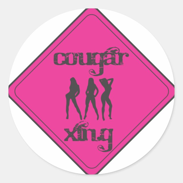 Pink Cougar Crossing 3 Ladies Classic Round Sticker (Front)