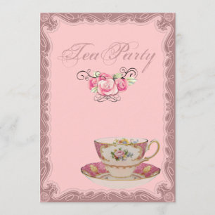 Pink Country Bridal Shower Tea Party Invitation