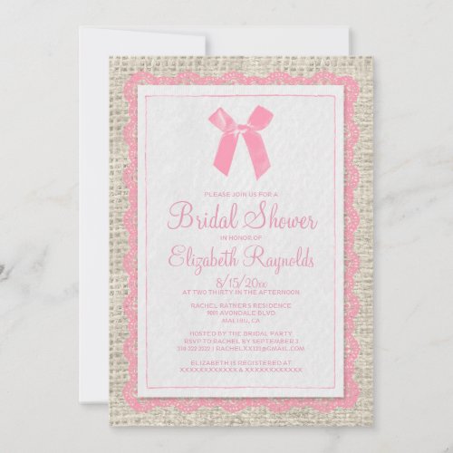 Pink Country Burlap Bridal Shower Invitations