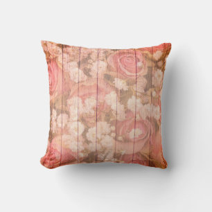 Pink Country Chic Roses Throw Pillow
