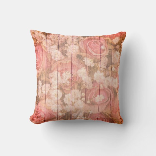 Pink Country Chic Roses Throw Pillow (Front)