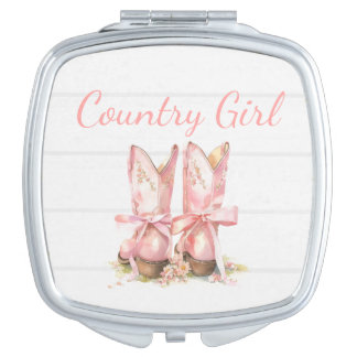 Pink Country Cowgirl Boots Compact Mirror