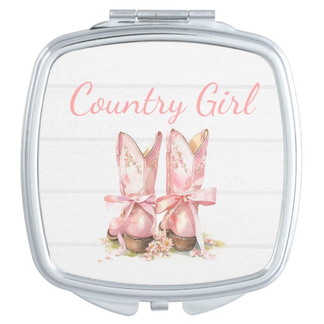 Pink Country Cowgirl Boots Compact Mirror (Front)