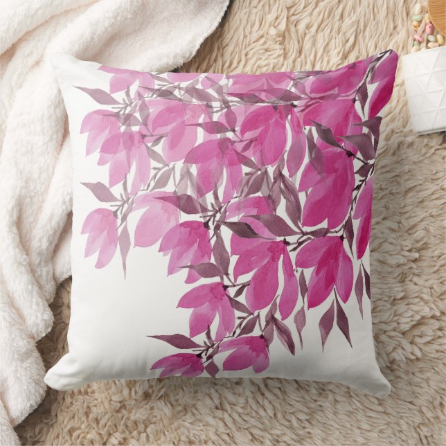Pink Country Floral Watercolor Throw Pillow (Blanket)