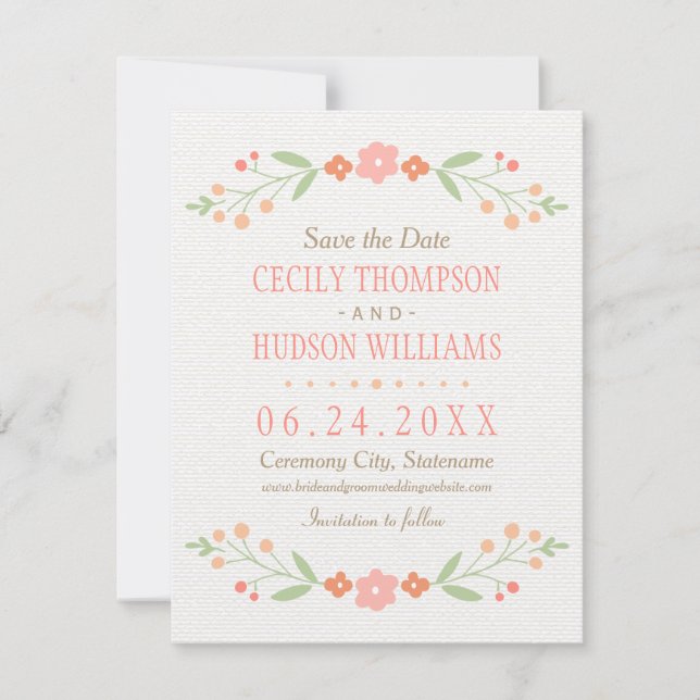 Pink Country Floral Wedding Save The Date (Front)
