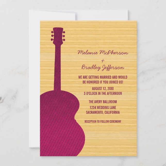 Pink Country Guitar Wedding Invitation (Front)