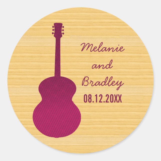 Pink Country Guitar Wedding Stickers (Front)
