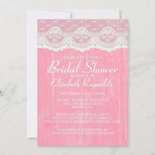 Pink Country Lace Bridal Shower Invitations
