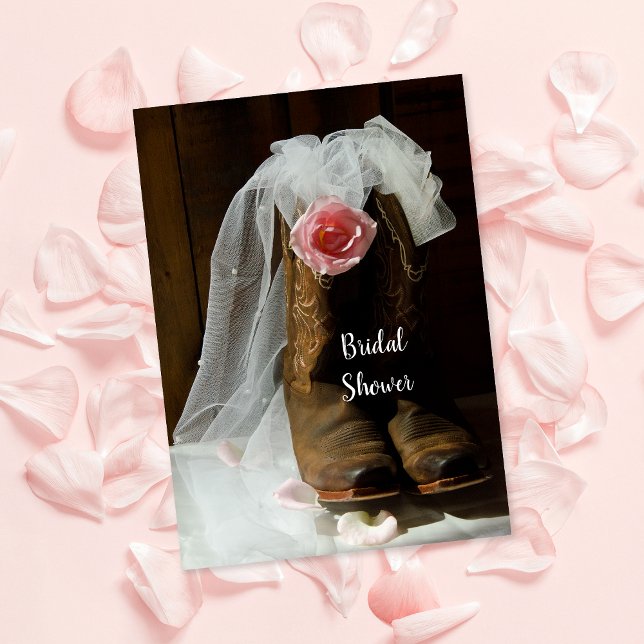 Pink Country Rose and Cowboy Boots Bridal Shower Invitation (Creator Uploaded)