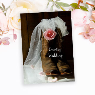 Pink Country Rose and Cowboy Boots Western Wedding Invitation