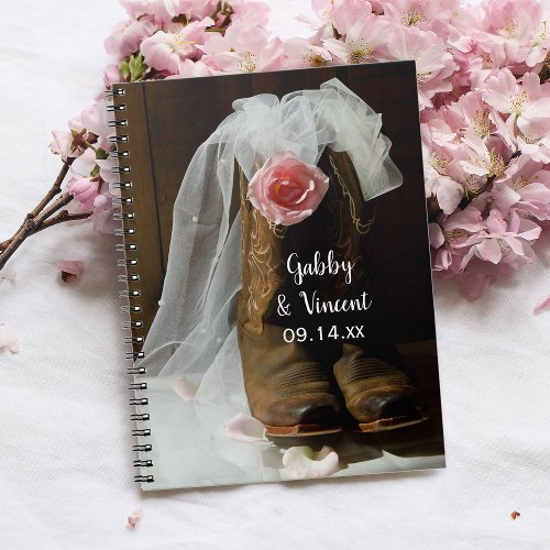 Pink Country Rose and Cowboy Boots Western Wedding Notebook