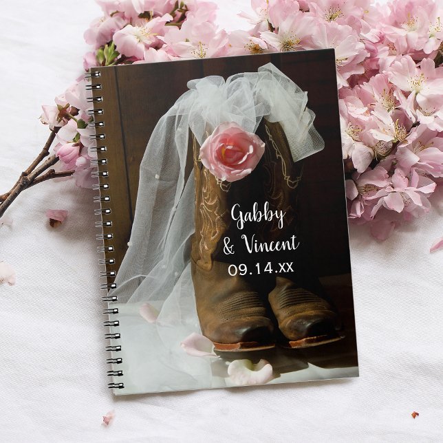 Pink Country Rose and Cowboy Boots Western Wedding Notebook (Creator Uploaded)