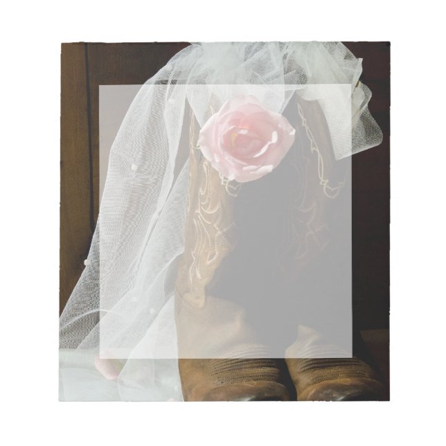 Pink Country Rose and Cowboy Boots Western Wedding Notepad (Front)