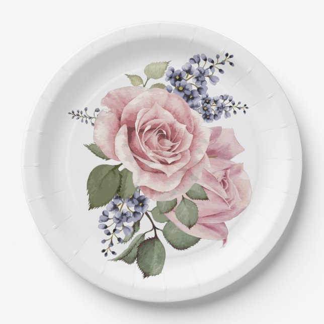 Pink Country Rose Paper Plates (Front)
