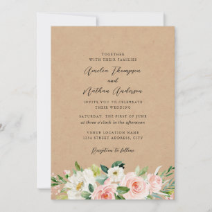 Pink Country Rustic Botanical Florals Wedding Invitation