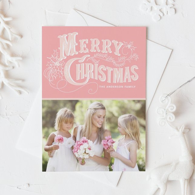 Pink Country Rustic Script | Holiday Photo Card (Creator Uploaded)