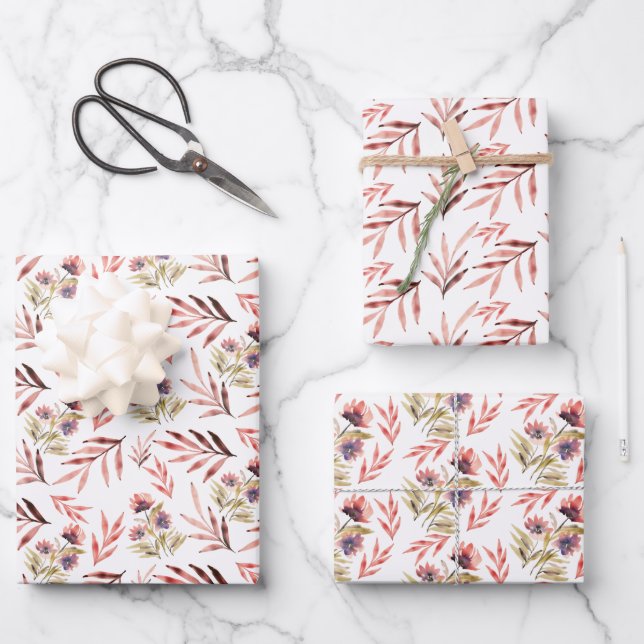 Pink Country Rustic Wildflowers Wrapping Paper Sheets (Front)