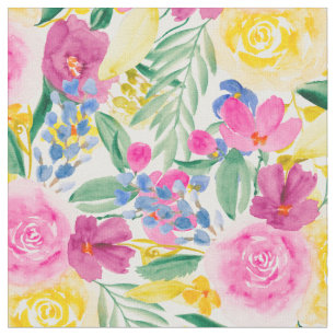 pink country watercolor floral pattern fabric