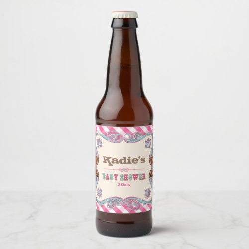 Pink Country Western Baby Shower Beer Bottle Label