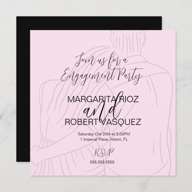 Pink Couple Hugging Script Engagement Party Save The Date (Front/Back)