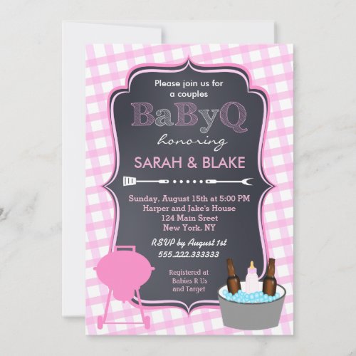 Pink Couples Baby Shower BBQ BabyQ Invitations