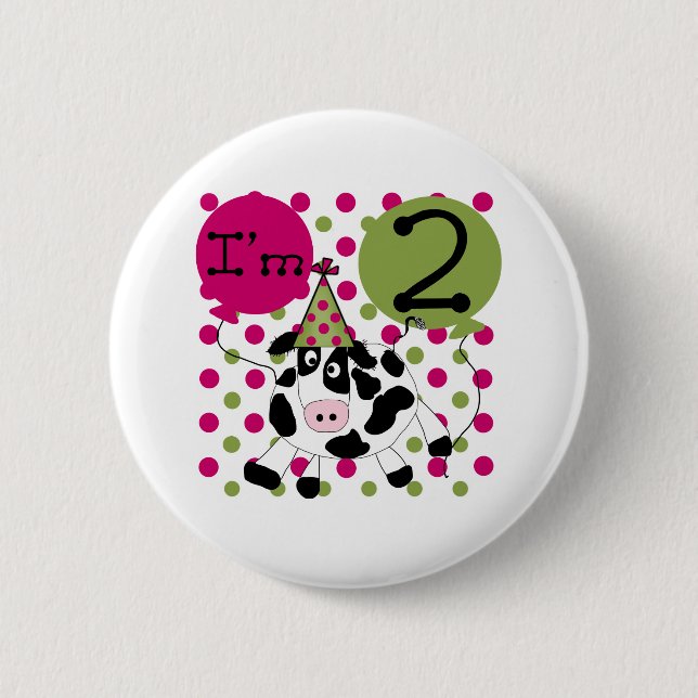 Pink Cow 2nd Birthday Button (Front)