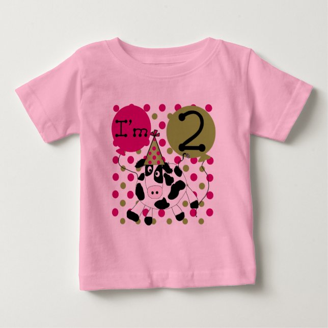 Pink Cow 2nd Birthday T-shirts and Gifts (Front)